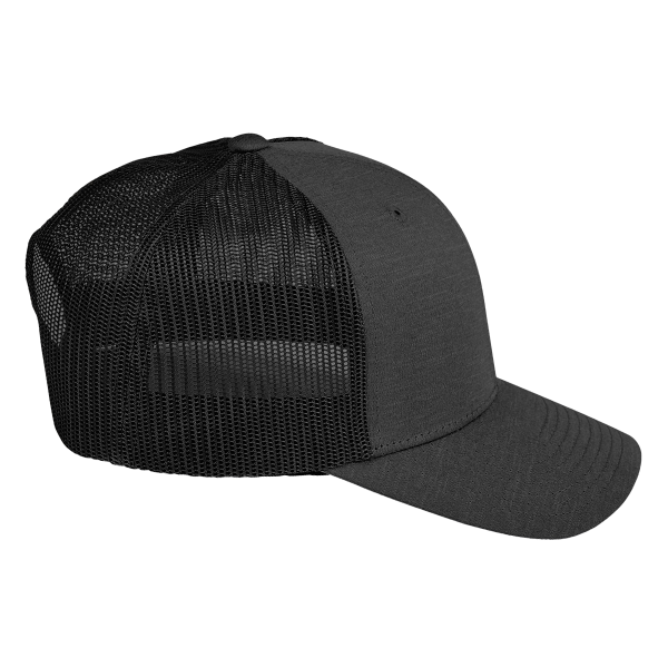 Team 365 Zone Sonic Heather Trucker Cap by Yupoong, Black Heather / Black, Right Side view