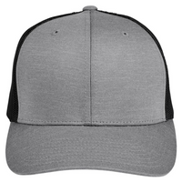 Team 365 Zone Sonic Heather Trucker Cap by Yupoong, Dark Grey Heather / Black, Front view