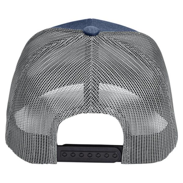 Team 365 Zone Sonic Heather Trucker Cap by Yupoong, Sport Dark Navy Heather / Sport Graphite, Back view
