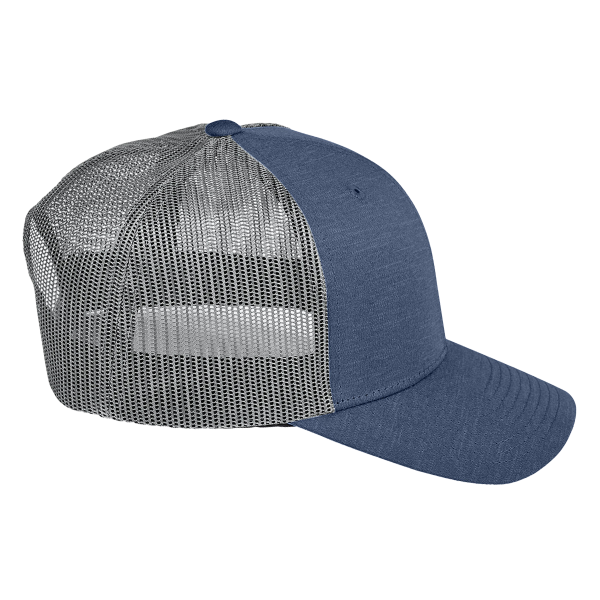 Team 365 Zone Sonic Heather Trucker Cap by Yupoong, Sport Dark Navy Heather / Sport Graphite, Right Side view