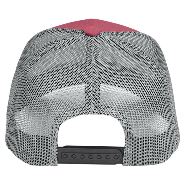 Team 365 Zone Sonic Heather Trucker Cap by Yupoong, Sport Maroon Heather / Sport Graphite, Back view