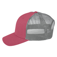 Team 365 Zone Sonic Heather Trucker Cap by Yupoong, Sport Maroon Heather / Sport Graphite, Left Side view