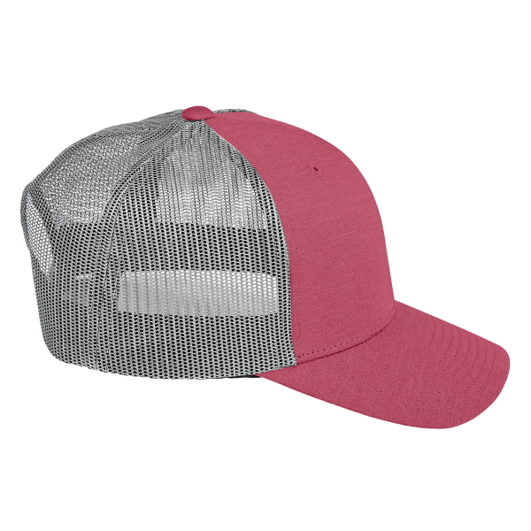 Team 365 Zone Sonic Heather Trucker Cap by Yupoong, Sport Maroon Heather / Sport Graphite, Right Side view