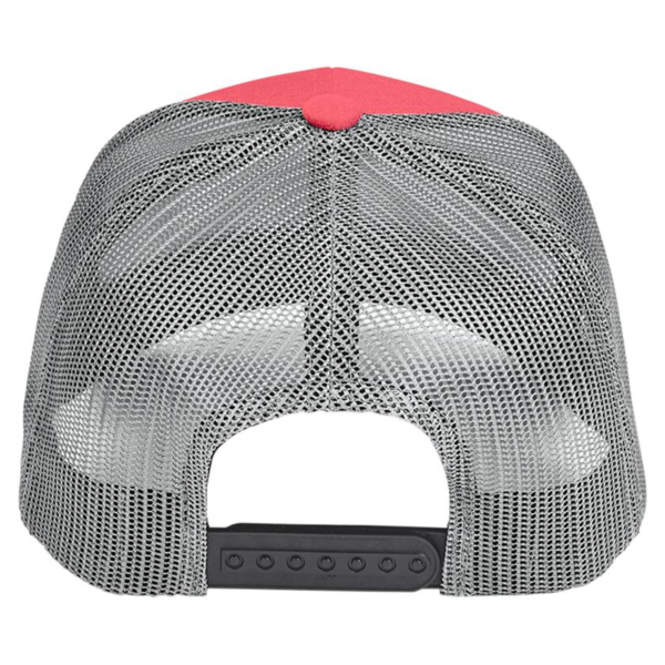 Team 365 Zone Sonic Heather Trucker Cap by Yupoong, Sport Red Heather / Sport Graphite, Back view
