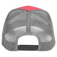Team 365 Zone Sonic Heather Trucker Cap by Yupoong, Sport Red Heather / Sport Graphite, Back view