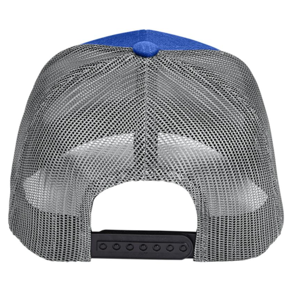 Team 365 Zone Sonic Heather Trucker Cap by Yupoong, Sport Royal Heather / Sport Graphite, Back view