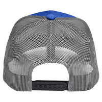 Team 365 Zone Sonic Heather Trucker Cap by Yupoong, Sport Royal Heather / Sport Graphite, Back view