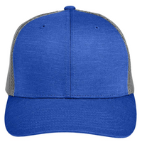 Team 365 Zone Sonic Heather Trucker Cap by Yupoong, Sport Royal Heather / Sport Graphite, Front view