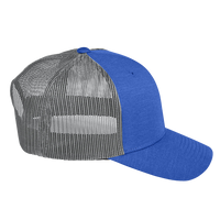 Team 365 Zone Sonic Heather Trucker Cap by Yupoong, Sport Royal Heather / Sport Graphite, Right Side view