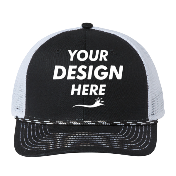The Game Everyday Rope Trucker Cap, Black / White / White, Front view, Mockup