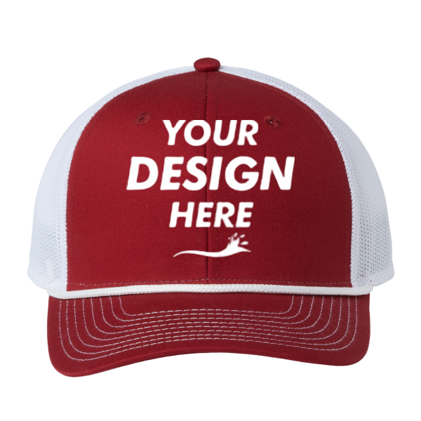 The Game Everyday Rope Trucker Cap, Cardinal / White / White, Front view, Mockup
