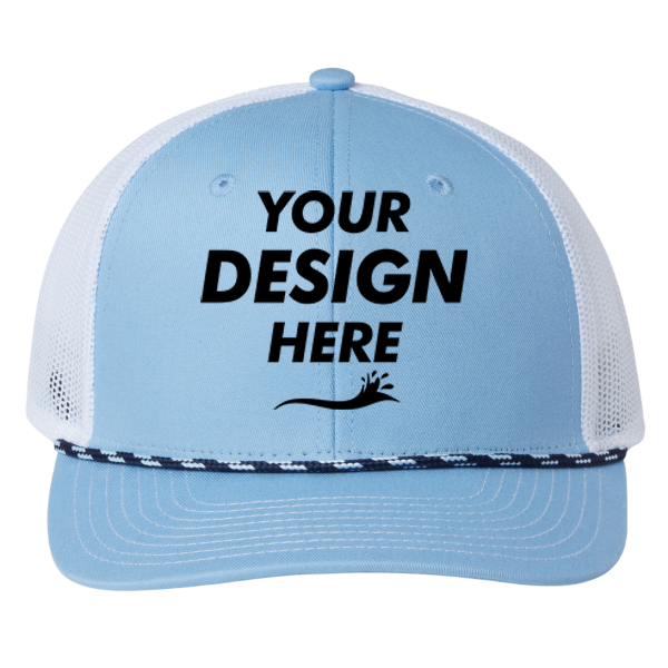 The Game Everyday Rope Trucker Cap, Columbia Blue / White / White, Front view, Mockup