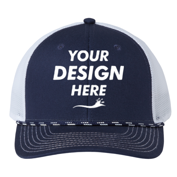 The Game Everyday Rope Trucker Cap, Navy / White / White, Front view, Mockup