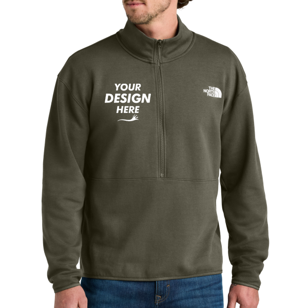 The North Face Double Knit 1/2 Zip Fleece, New Taupe Green, Front view, Mockup