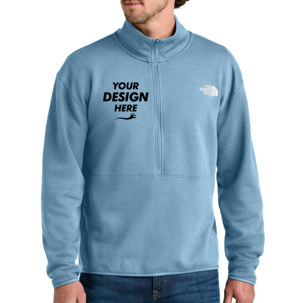 The North Face Double Knit 1/2 Zip Fleece, Steel Blue, Front view, Mockup