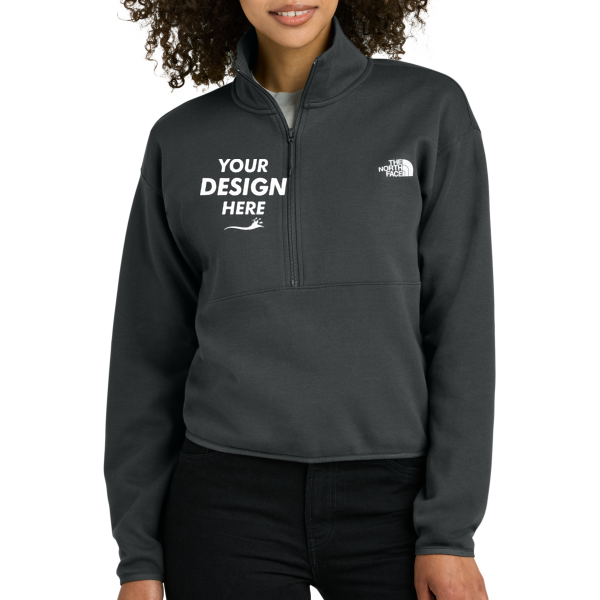 The North Face Women's Double Knit 1/2 Zip Fleece, Asphalt Grey, Front view, Mockup