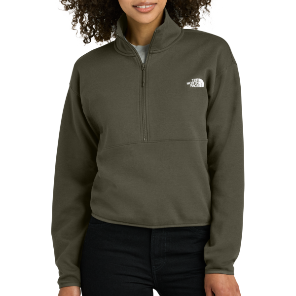 The North Face Women's Double Knit 1/2 Zip Fleece, New Taupe Green, Front view