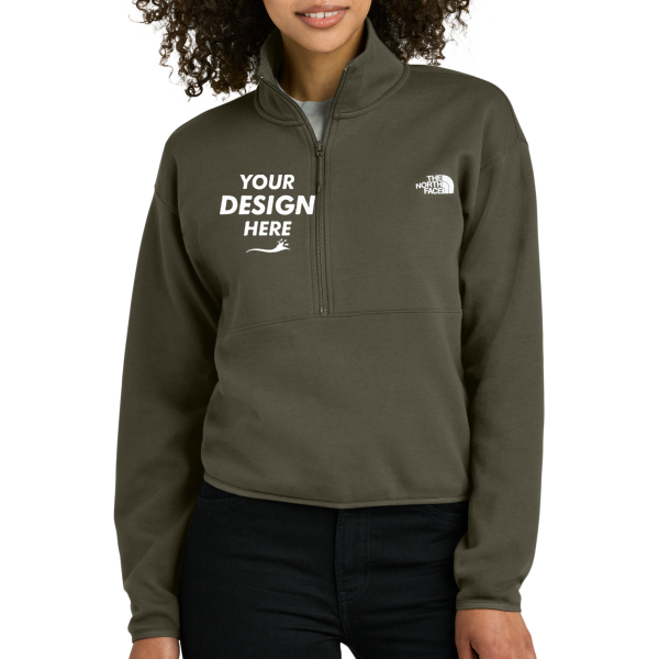 The North Face Women's Double Knit 1/2 Zip Fleece, New Taupe Green, Front view, Mockup