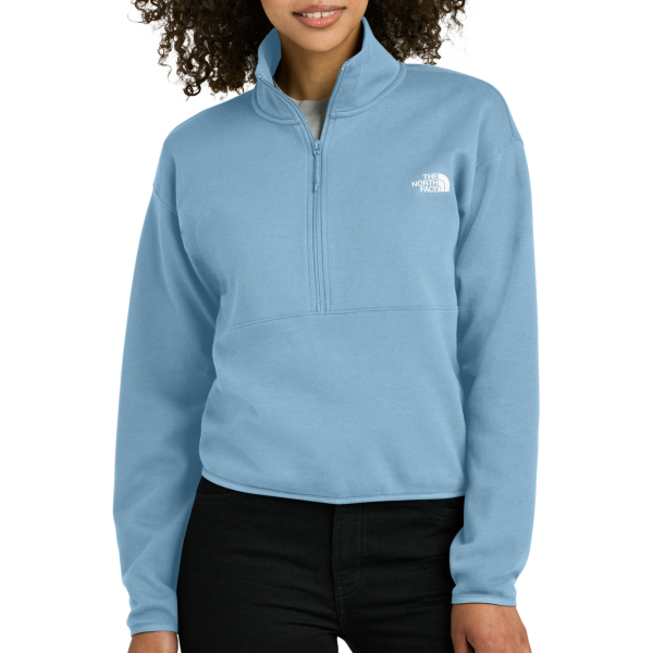 The North Face Women's Double Knit 1/2 Zip Fleece, Steel Blue, Front view