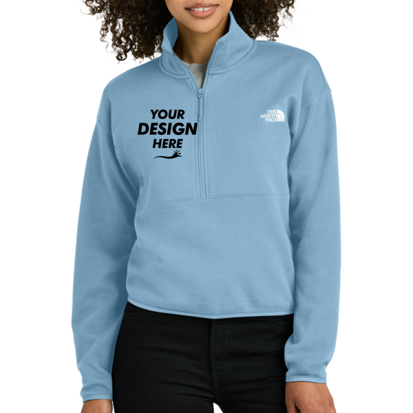 The North Face Women's Double Knit 1/2 Zip Fleece, Steel Blue, Front view, Mockup