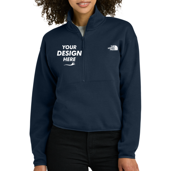 The North Face Women's Double Knit 1/2 Zip Fleece, Summit Navy, Front view, Mockup