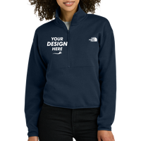 The North Face Women's Double Knit 1/2 Zip Fleece, Summit Navy, Front view, Mockup