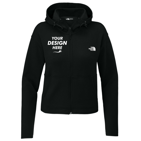 The North Face Women's Double Knit Full Zip Hoodie, Tnf Black / Tnf Black, Front view, Mockup