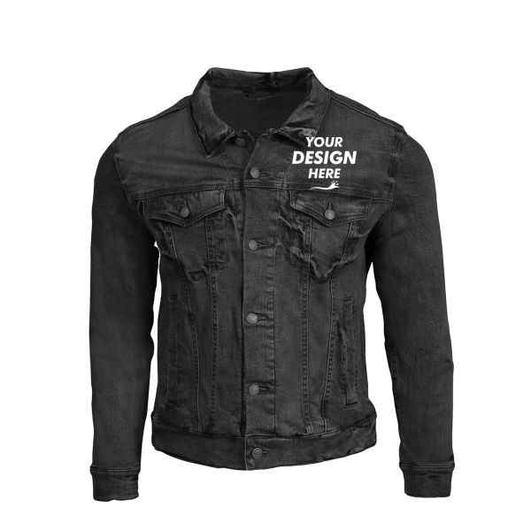 Threadfast Apparel Unisex Denim Jacket, Black Denim, Front view, Mockup