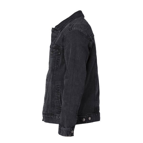 Threadfast Apparel Unisex Denim Jacket, Black Denim, Left Sleeve view