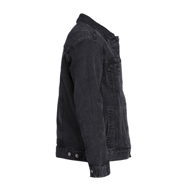 Threadfast Apparel Unisex Denim Jacket, Black Denim, Right Sleeve view