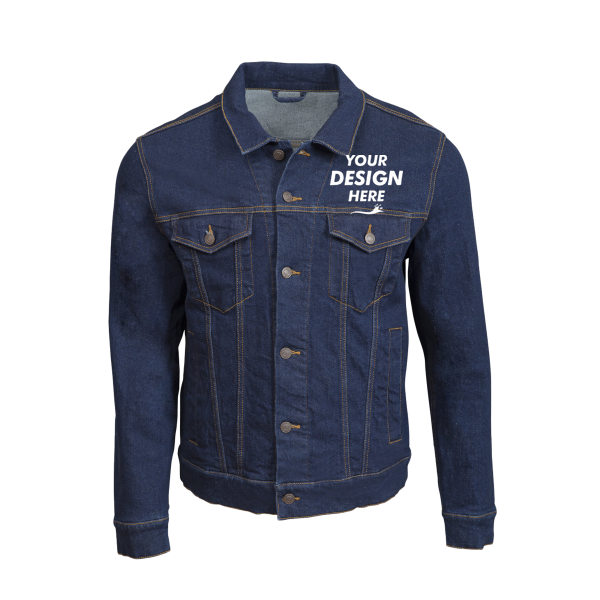 Threadfast Apparel Unisex Denim Jacket, Classic Denim, Front view, Mockup