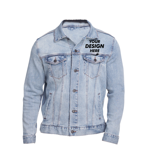 Threadfast Apparel Unisex Denim Jacket, Light Denim, Front view, Mockup