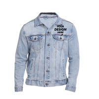 Threadfast Apparel Unisex Denim Jacket, Light Denim, Front view, Mockup