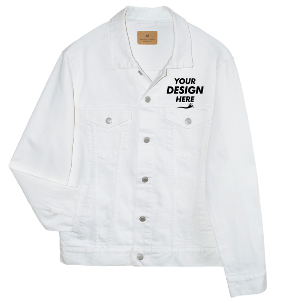 Threadfast Apparel Unisex Denim Jacket, Off White Denim, Front view, Mockup