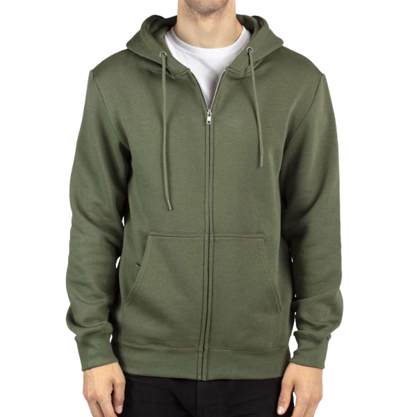 Threadfast Apparel Unisex Fleece Full-Zip Hooded Sweatshirt, Army, Front view