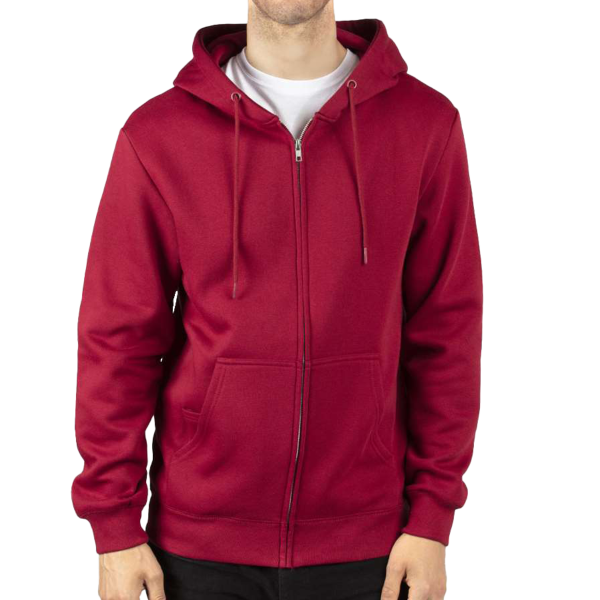 Threadfast Apparel Unisex Fleece Full-Zip Hooded Sweatshirt, Burgundy, Front view