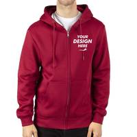 Threadfast Apparel Unisex Fleece Full-Zip Hooded Sweatshirt, Burgundy, Front view, Mockup