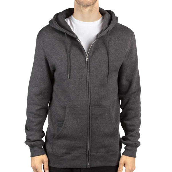 Threadfast Apparel Unisex Fleece Full-Zip Hooded Sweatshirt, Charcoal Heather, Front view