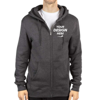 Threadfast Apparel Unisex Fleece Full-Zip Hooded Sweatshirt, Charcoal Heather, Front view, Mockup