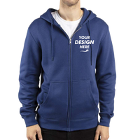 Threadfast Apparel Unisex Fleece Full-Zip Hooded Sweatshirt, Navy, Front view, Mockup