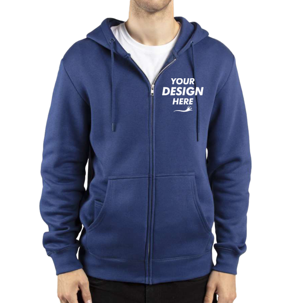Threadfast Apparel Unisex Fleece Full-Zip Hooded Sweatshirt, Navy, Front view, Mockup