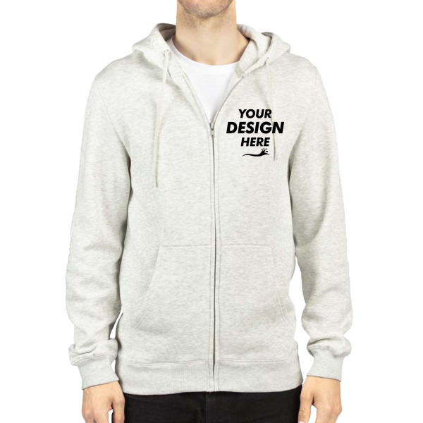 Threadfast Apparel Unisex Fleece Full-Zip Hooded Sweatshirt, Oatmeal Heather, Front view, Mockup