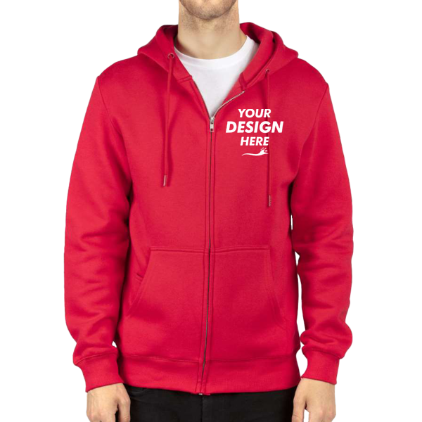 Threadfast Apparel Unisex Fleece Full-Zip Hooded Sweatshirt, Red, Front view, Mockup