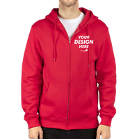 Threadfast Apparel Unisex Fleece Full-Zip Hooded Sweatshirt, Red, Front view, Mockup