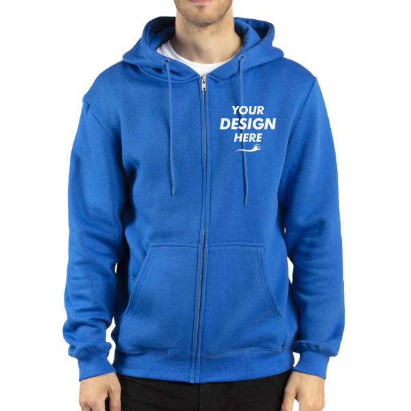 Threadfast Apparel Unisex Fleece Full-Zip Hooded Sweatshirt, Royal, Front view, Mockup