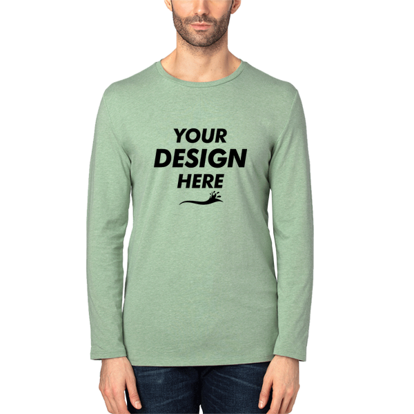 Threadfast Apparel Unisex Ultimate CVC Long Sleeve T-Shirt, Army Heather, Front view, Mockup
