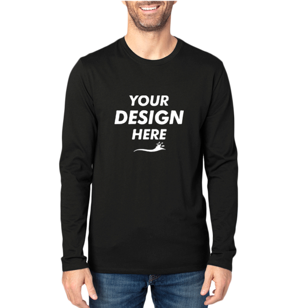 Threadfast Apparel Unisex Ultimate CVC Long Sleeve T-Shirt, Black, Front view, Mockup