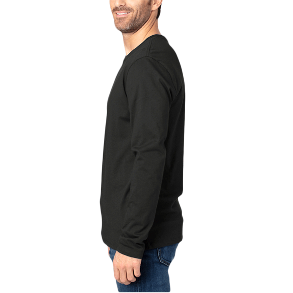 Threadfast Apparel Unisex Ultimate CVC Long Sleeve T-Shirt, Black, Left Sleeve view