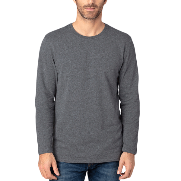 Threadfast Apparel Unisex Ultimate CVC Long Sleeve T-Shirt, Charcoal Heather, Front view