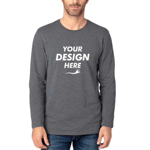 Threadfast Apparel Unisex Ultimate CVC Long Sleeve T-Shirt, Charcoal Heather, Front view, Mockup